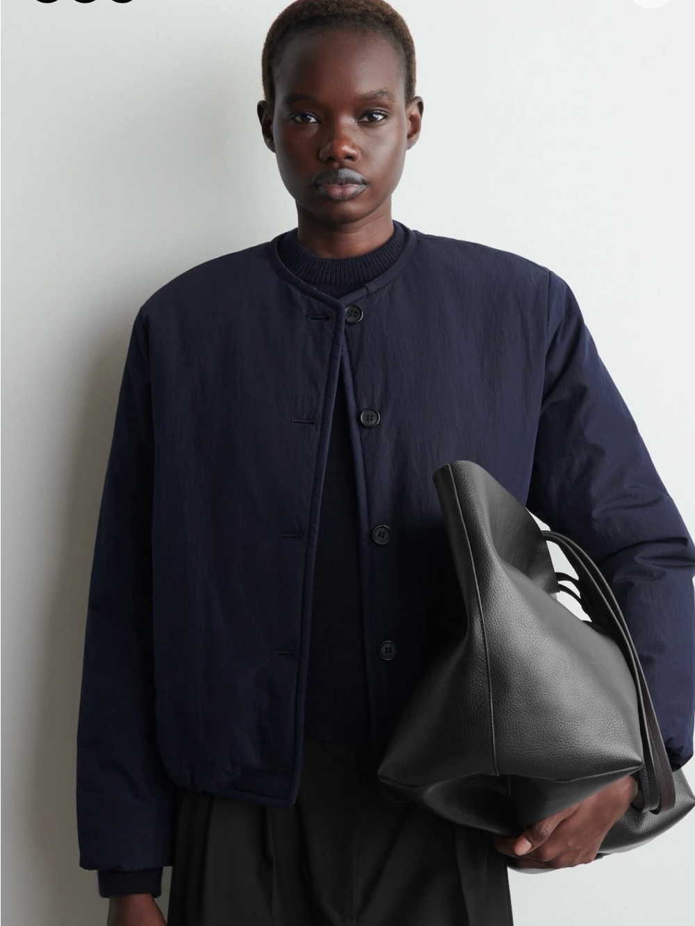 COS Navy Blue Button Front Quilted Jacket